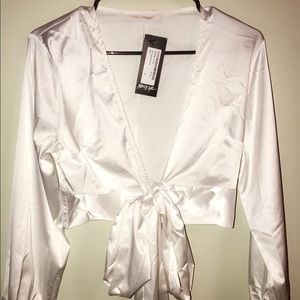 Tied Trying Satin Blouse -Nasty Gal